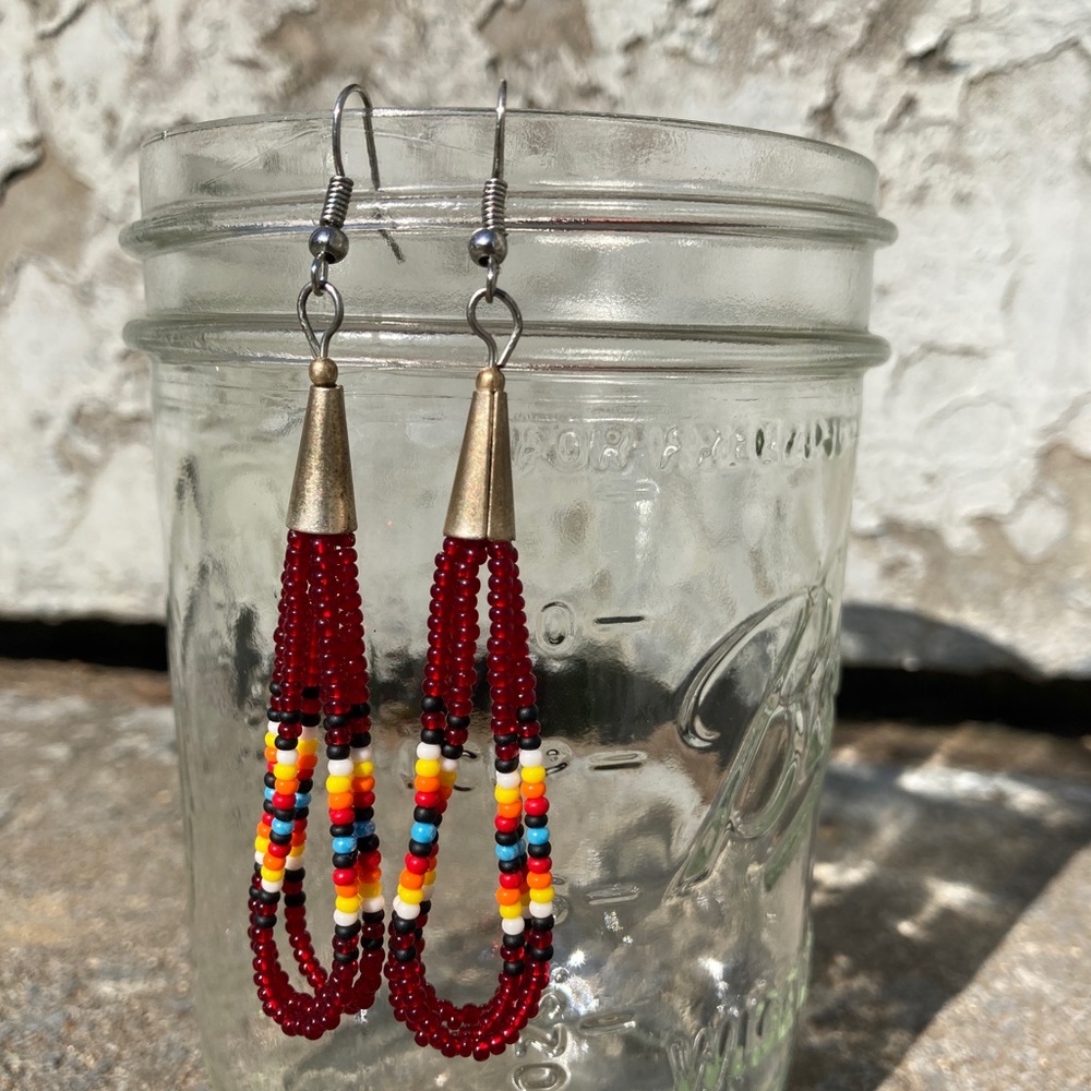 Handmade Native American Seed Bead Dangle Drop Earrings Pierced Ears